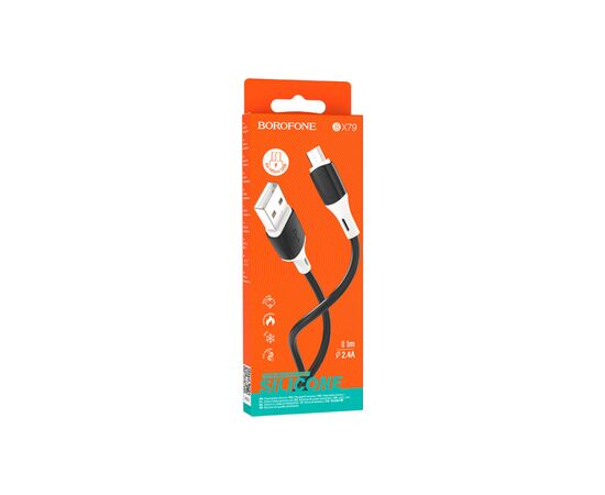 Дата кабель USB 2.0 AM to Micro 5P 1.0m 2.4A silicone BX79 black BOROFONE (6974443384765), изображение 3 Дата кабель USB 2.0 AM to Micro 5P 1.0m 2.4A silicone BX79 black BOROFONE (6974443384765), изображение 3