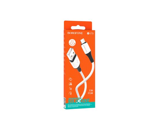 Дата кабель USB 2.0 AM to Micro 5P 1.0m 2.4A silicone BX79 white BOROFONE (6974443384772), изображение 3 Дата кабель USB 2.0 AM to Micro 5P 1.0m 2.4A silicone BX79 white BOROFONE (6974443384772), изображение 3