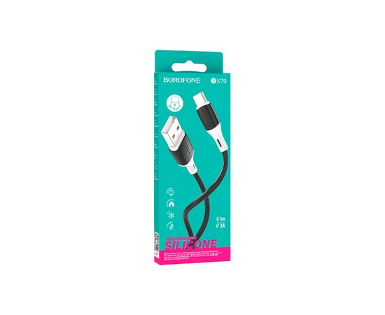 Дата кабель USB 2.0 AM to USB-C 1.0m 3A silicone BX79 black BOROFONE (6974443384789), зображення 3 Дата кабель USB 2.0 AM to USB-C 1.0m 3A silicone BX79 black BOROFONE (6974443384789), зображення 3