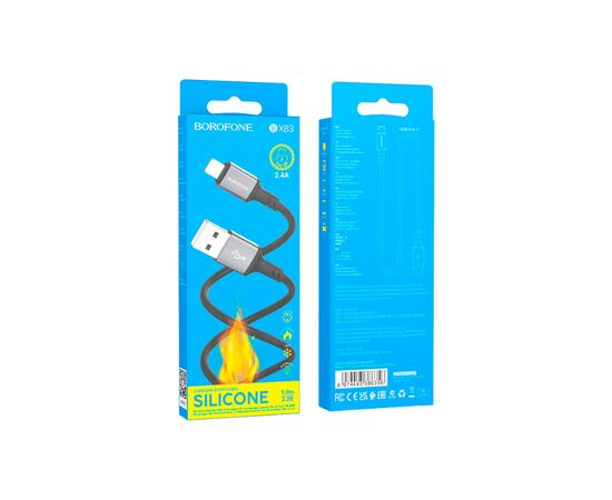 Дата кабель USB 2.0 AM to Lightning Famous silicone BX83 black BOROFONE (6974443386356), изображение 3 Дата кабель USB 2.0 AM to Lightning Famous silicone BX83 black BOROFONE (6974443386356), изображение 3