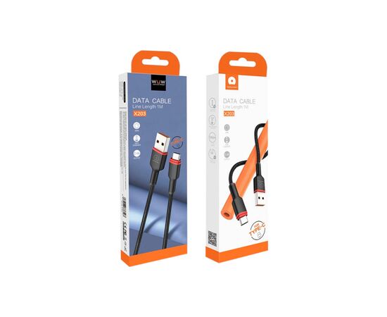 Дата кабель USB-C to USB-C 1.0m 2.4A X203 black WUW (6972573336203), изображение 2 Дата кабель USB-C to USB-C 1.0m 2.4A X203 black WUW (6972573336203), изображение 2