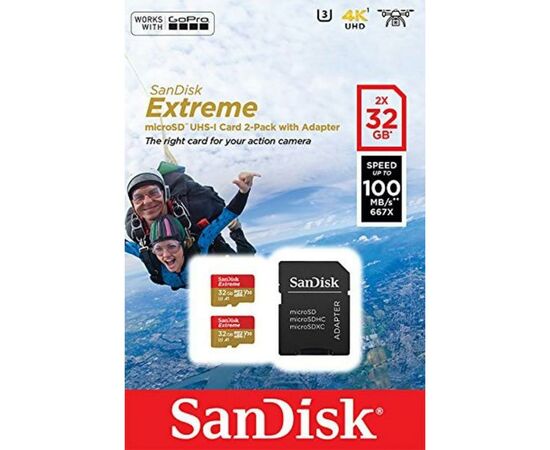 Карта памяти SanDisk 32GB microSD class 10 UHS-I U3 V30 A1 Extreme (SDSQXAF-032G-GN6AT), изображение 3 Карта памяти SanDisk 32GB microSD class 10 UHS-I U3 V30 A1 Extreme (SDSQXAF-032G-GN6AT), изображение 3