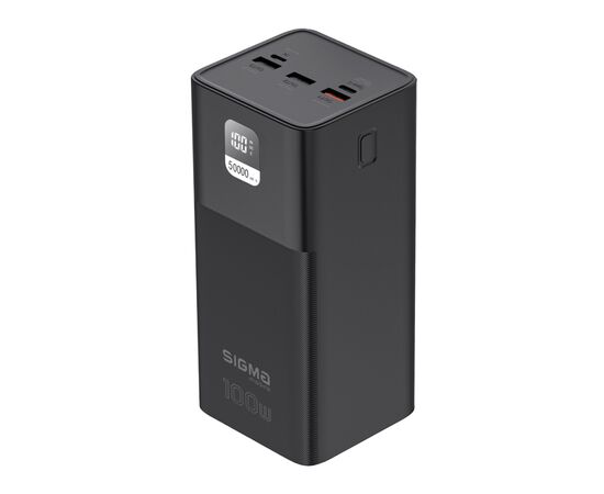 Батарея универсальная Sigma X-power SI50A6QLX 50000mAh, PD/100W, LED, cable 100w, black (4827798741313), изображение 3 Батарея универсальная Sigma X-power SI50A6QLX 50000mAh, PD/100W, LED, cable 100w, black (4827798741313), изображение 3