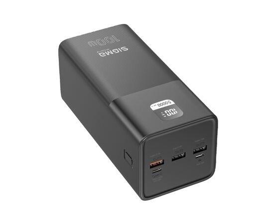 Батарея универсальная Sigma X-power SI50A6QLX 50000mAh, PD/100W, LED, cable 100w, black (4827798741313), изображение 4 Батарея универсальная Sigma X-power SI50A6QLX 50000mAh, PD/100W, LED, cable 100w, black (4827798741313), изображение 4