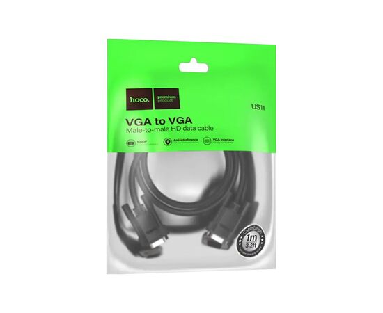 Кабель мультимедийный VGA M to VGA M 1.0m black HOCO (6942007628204), изображение 5 Кабель мультимедийный VGA M to VGA M 1.0m black HOCO (6942007628204), изображение 5