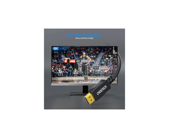 Кабель мультимедийный DisplayPort M to DisplayPort M 2.0m V1.4 8K60Hz Choetech (XDD01-V1-BK), изображение 5 Кабель мультимедийный DisplayPort M to DisplayPort M 2.0m V1.4 8K60Hz Choetech (XDD01-V1-BK), изображение 5
