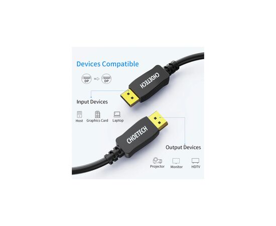 Кабель мультимедийный DisplayPort M to DisplayPort M 2.0m V1.4 8K60Hz Choetech (XDD01-V1-BK), изображение 7 Кабель мультимедийный DisplayPort M to DisplayPort M 2.0m V1.4 8K60Hz Choetech (XDD01-V1-BK), изображение 7