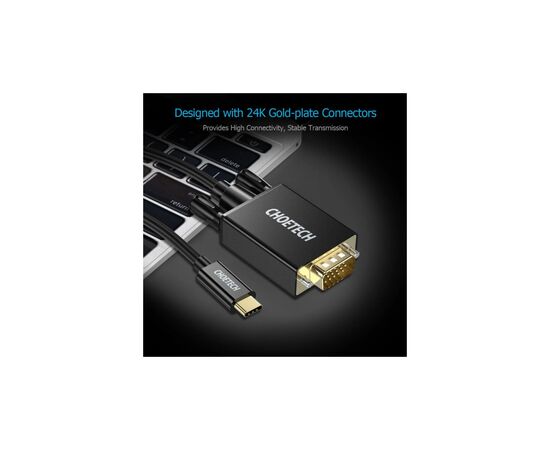 Кабель мультимедийный USB-C to VGA M 1.8m black Choetech (XCV-1801-BK), изображение 4 Кабель мультимедийный USB-C to VGA M 1.8m black Choetech (XCV-1801-BK), изображение 4