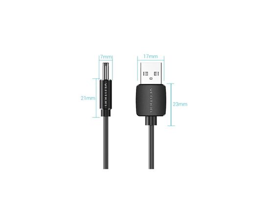 Кабель питания USB to DC 3.5mm 5V 1.0m 2.0A black Vention (CEXBF), изображение 4 Кабель питания USB to DC 3.5mm 5V 1.0m 2.0A black Vention (CEXBF), изображение 4