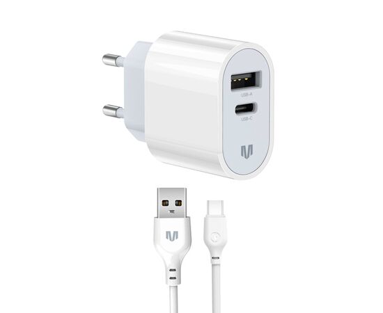 Зарядний пристрій MadeInFuture MFS12 12W 1xUSB-A + 1xUSB-C + cable USB-A to USB-C White (MIF82822)