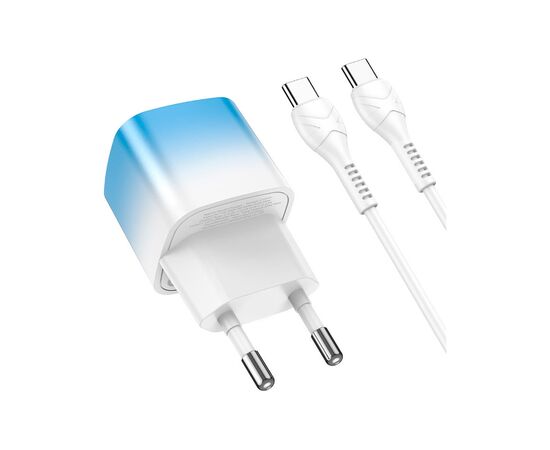 Зарядное устройство HOCO C101A USB-C PD20W + cable USB-C to USB-C Ice Blue (6931474769398), изображение 2 Зарядное устройство HOCO C101A USB-C PD20W + cable USB-C to USB-C Ice Blue (6931474769398), изображение 2