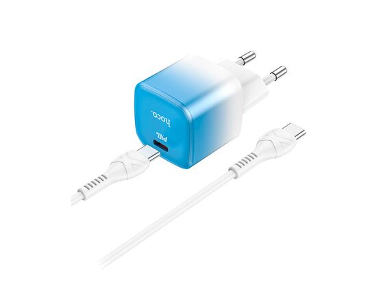 Зарядное устройство HOCO C101A USB-C PD20W + cable USB-C to USB-C Ice Blue (6931474769398), изображение 3 Зарядное устройство HOCO C101A USB-C PD20W + cable USB-C to USB-C Ice Blue (6931474769398), изображение 3