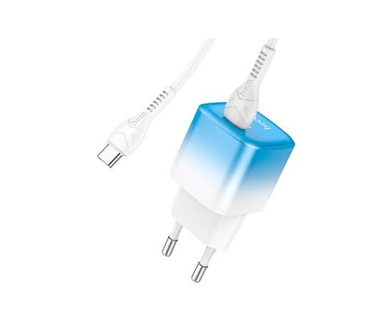 Зарядное устройство HOCO C101A USB-C PD20W + cable USB-C to USB-C Ice Blue (6931474769398), изображение 4 Зарядное устройство HOCO C101A USB-C PD20W + cable USB-C to USB-C Ice Blue (6931474769398), изображение 4