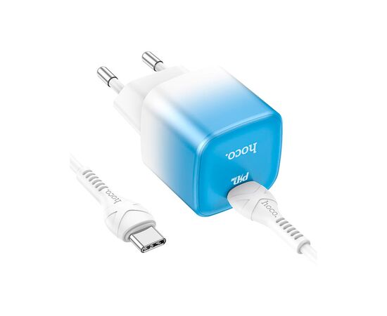 Зарядное устройство HOCO C101A USB-C PD20W + cable USB-C to USB-C Ice Blue (6931474769398), изображение 5 Зарядное устройство HOCO C101A USB-C PD20W + cable USB-C to USB-C Ice Blue (6931474769398), изображение 5