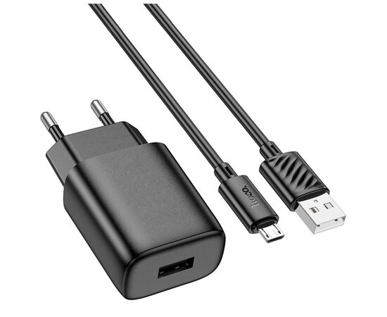 Зарядное устройство HOCO C134A Solid USB + cable USB to Micro 5P Black (6942007621335), изображение 2