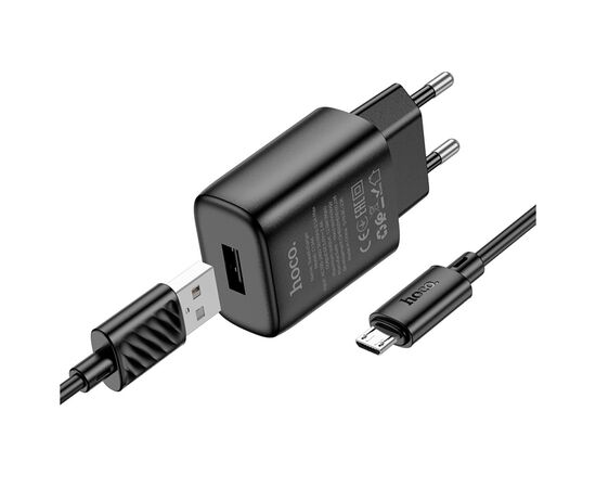 Зарядное устройство HOCO C134A Solid USB + cable USB to Micro 5P Black (6942007621335), изображение 3