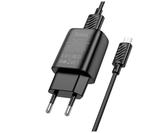 Зарядное устройство HOCO C134A Solid USB + cable USB to Micro 5P Black (6942007621335), изображение 4