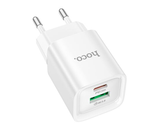 Зарядное устройство HOCO C147A Charm 1xUSB-C PD20W + 1xUSB QC3.0 White (6942007630276), изображение 2 Зарядное устройство HOCO C147A Charm 1xUSB-C PD20W + 1xUSB QC3.0 White (6942007630276), изображение 2
