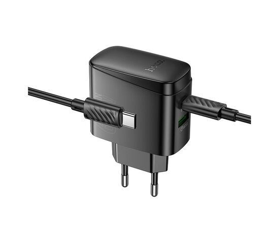 Зарядное устройство HOCO CS63A Bright 1xUSB-C PD65W + 1xUSB QC3.0 + cable USB-C to USB-C Black (6942007638487), изображение 4 Зарядное устройство HOCO CS63A Bright 1xUSB-C PD65W + 1xUSB QC3.0 + cable USB-C to USB-C Black (6942007638487), изображение 4