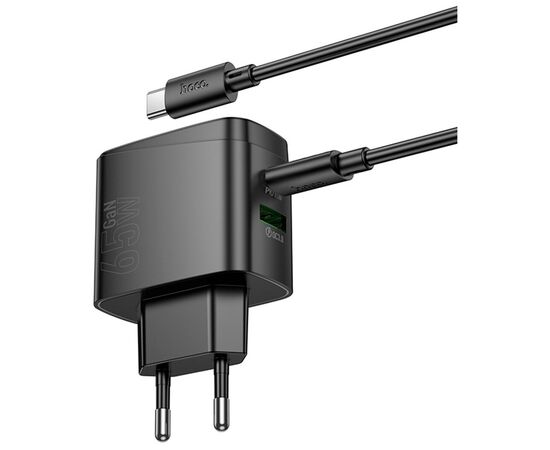 Зарядное устройство HOCO CS63A Bright 1xUSB-C PD65W + 1xUSB QC3.0 + cable USB-C to USB-C Black (6942007638487), изображение 5 Зарядное устройство HOCO CS63A Bright 1xUSB-C PD65W + 1xUSB QC3.0 + cable USB-C to USB-C Black (6942007638487), изображение 5