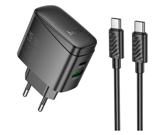 Зарядний пристрій HOCO CS63A Bright 1xUSB-C PD65W + 1xUSB QC3.0 + cable USB-C to USB-C Black (6942007638487)