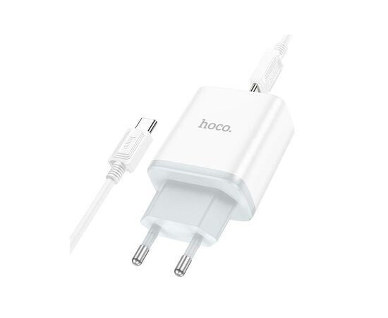 Зарядное устройство HOCO C105A Stage 1xUSB-C PD20W + 1xUSB QC3.0 + cable USB-C to USB-C White (6931474782922), изображение 3
