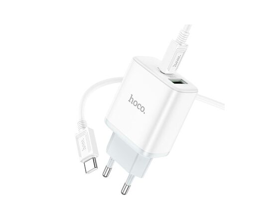 Зарядное устройство HOCO C105A Stage 1xUSB-C PD20W + 1xUSB QC3.0 + cable USB-C to USB-C White (6931474782922), изображение 4