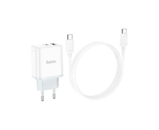 Зарядное устройство HOCO C105A Stage 1xUSB-C PD20W + 1xUSB QC3.0 + cable USB-C to USB-C White (6931474782922), изображение 5