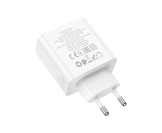 Зарядное устройство HOCO C113A Awesome 1xUSB-C PD65W + 1xUSB QC3.0 White (6931474790910), изображение 2 Зарядное устройство HOCO C113A Awesome 1xUSB-C PD65W + 1xUSB QC3.0 White (6931474790910), изображение 2