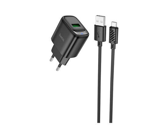 Зарядное устройство HOCO C140A Smart USB QC3.0 + USB to cable Micro Black (6942007627801), изображение 2 Зарядное устройство HOCO C140A Smart USB QC3.0 + USB to cable Micro Black (6942007627801), изображение 2