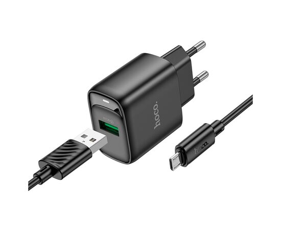 Зарядное устройство HOCO C140A Smart USB QC3.0 + USB to cable Micro Black (6942007627801), изображение 3 Зарядное устройство HOCO C140A Smart USB QC3.0 + USB to cable Micro Black (6942007627801), изображение 3
