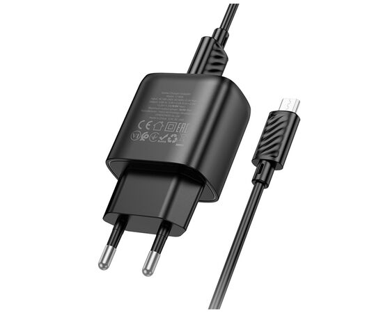 Зарядное устройство HOCO C140A Smart USB QC3.0 + USB to cable Micro Black (6942007627801), изображение 4 Зарядное устройство HOCO C140A Smart USB QC3.0 + USB to cable Micro Black (6942007627801), изображение 4