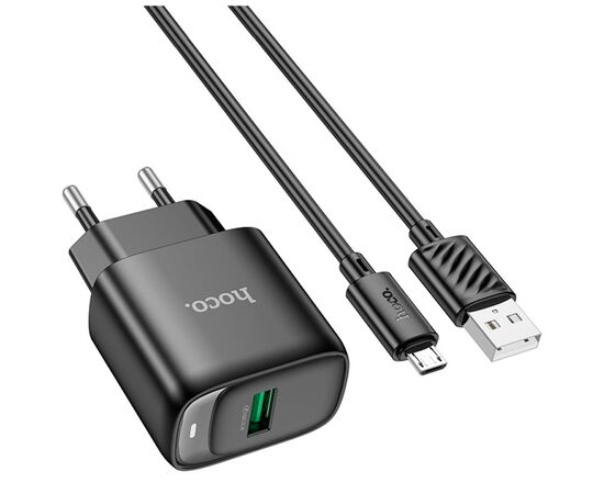 Зарядний пристрій HOCO C140A Smart USB QC3.0 + USB to cable Micro Black (6942007627801)
