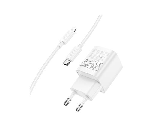 Зарядное устройство HOCO C146A Charm USB-C PD20W + cable USB-C to Lightning White (6942007630252), изображение 3 Зарядное устройство HOCO C146A Charm USB-C PD20W + cable USB-C to Lightning White (6942007630252), изображение 3