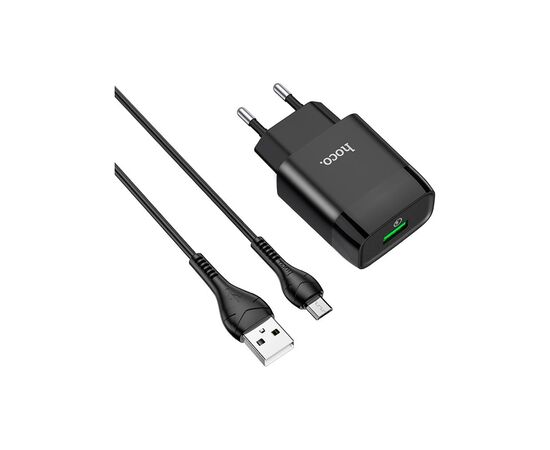 Зарядное устройство HOCO C72Q Glorious USB QC3.0 + cable USB to Micro 5P 18W Black (6931474732521)
