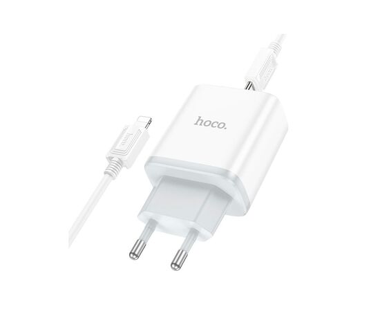 Зарядное устройство HOCO C105A Stage 1xUSB-C PD20W + 1xUSB QC3.0 + cable USB-C to Lightning White (6931474782939), изображение 4 Зарядное устройство HOCO C105A Stage 1xUSB-C PD20W + 1xUSB QC3.0 + cable USB-C to Lightning White (6931474782939), изображение 4