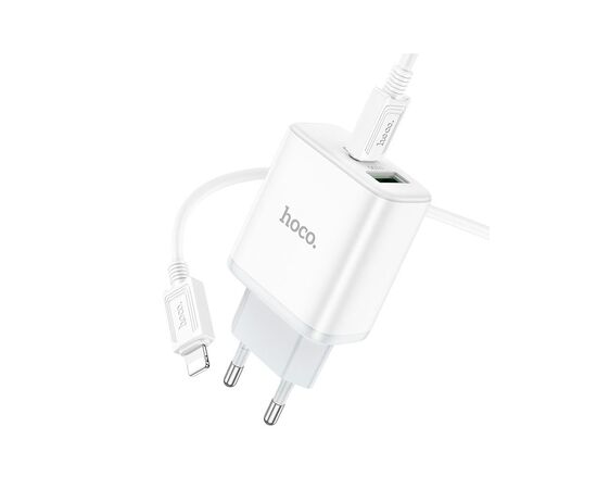 Зарядное устройство HOCO C105A Stage 1xUSB-C PD20W + 1xUSB QC3.0 + cable USB-C to Lightning White (6931474782939), изображение 5 Зарядное устройство HOCO C105A Stage 1xUSB-C PD20W + 1xUSB QC3.0 + cable USB-C to Lightning White (6931474782939), изображение 5