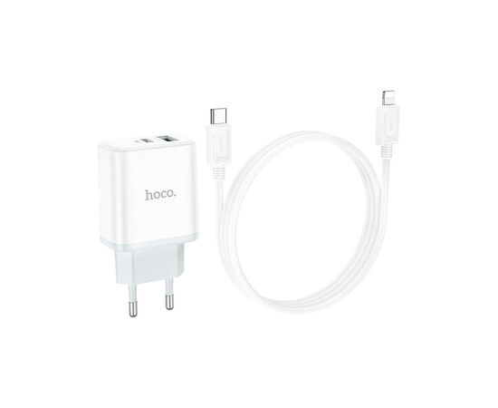 Зарядний пристрій HOCO C105A Stage 1xUSB-C PD20W + 1xUSB QC3.0 + cable USB-C to Lightning White (6931474782939)