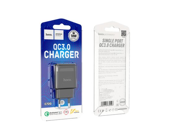 Зарядное устройство HOCO C72Q Glorious USB QC3.0 18W Black (6931474732507), изображение 4 Зарядное устройство HOCO C72Q Glorious USB QC3.0 18W Black (6931474732507), изображение 4