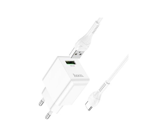 Зарядное устройство HOCO C98A Proton USB QC3.0 + cable USB to USB-C White (6931474766878), изображение 3