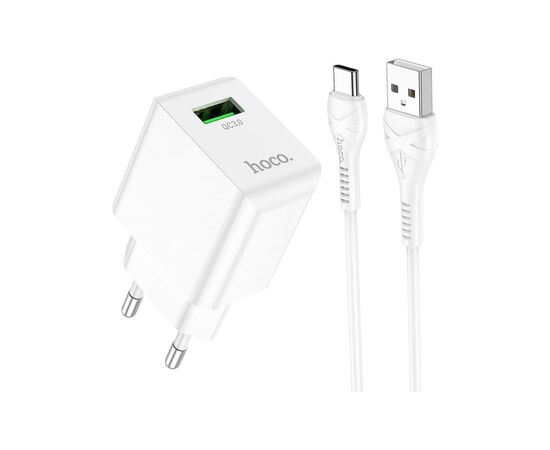 Зарядний пристрій HOCO C98A Proton USB QC3.0 + cable USB to USB-C White (6931474766878)