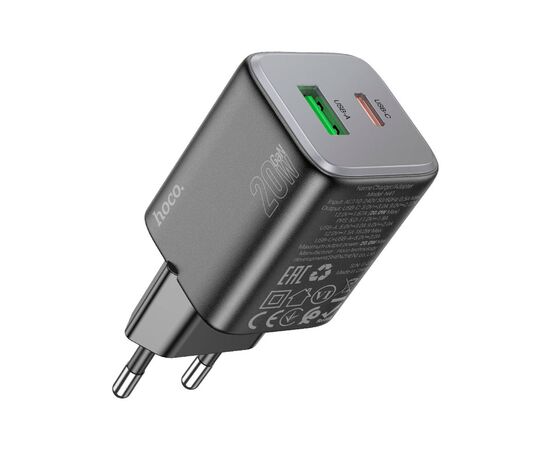 Зарядний пристрій HOCO N41 Almighty 1xUSB-C PD20W + 1xUSB QC3.0 Black (6942007617024)