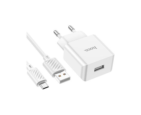 Зарядное устройство HOCO C106A Leisure USB + cable USB to Micro 5P 10.5W White (6931474783905), изображение 2 Зарядное устройство HOCO C106A Leisure USB + cable USB to Micro 5P 10.5W White (6931474783905), изображение 2