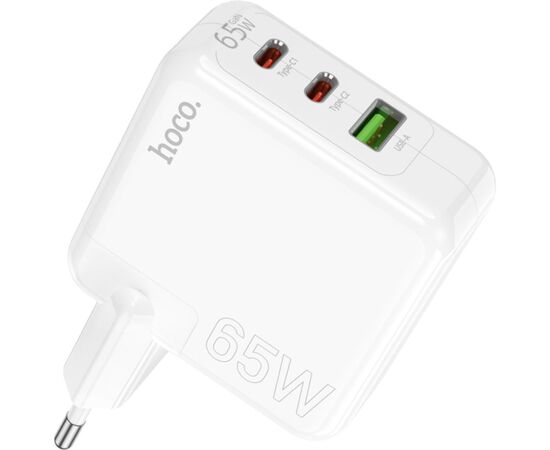 Зарядное устройство HOCO C115A Header 2xUSB-C PD65W + 1xUSB QC3.0 GaN White (6931474798312), изображение 3 Зарядное устройство HOCO C115A Header 2xUSB-C PD65W + 1xUSB QC3.0 GaN White (6931474798312), изображение 3