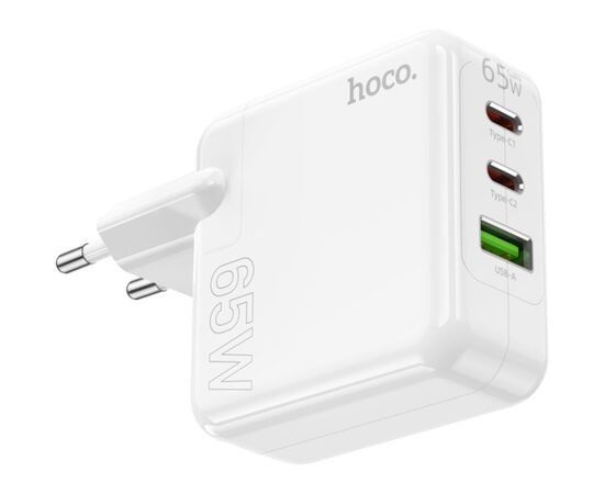 Зарядное устройство HOCO C115A Header 2xUSB-C PD65W + 1xUSB QC3.0 GaN White (6931474798312), изображение 4 Зарядное устройство HOCO C115A Header 2xUSB-C PD65W + 1xUSB QC3.0 GaN White (6931474798312), изображение 4