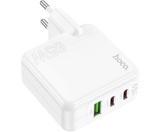 Зарядное устройство HOCO C115A Header 2xUSB-C PD65W + 1xUSB QC3.0 GaN White (6931474798312), изображение 5 Зарядное устройство HOCO C115A Header 2xUSB-C PD65W + 1xUSB QC3.0 GaN White (6931474798312), изображение 5