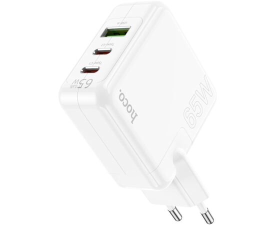 Зарядное устройство HOCO C115A Header 2xUSB-C PD65W + 1xUSB QC3.0 GaN White (6931474798312), изображение 6 Зарядное устройство HOCO C115A Header 2xUSB-C PD65W + 1xUSB QC3.0 GaN White (6931474798312), изображение 6