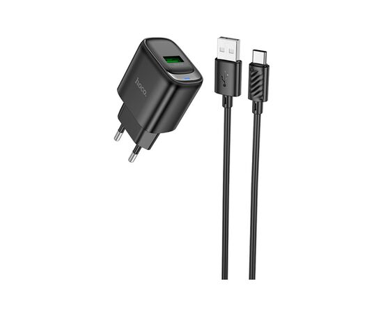 Зарядное устройство HOCO C140A Smart USB QC3.0 + cable USB to USB-C Black (6942007627825), изображение 2 Зарядное устройство HOCO C140A Smart USB QC3.0 + cable USB to USB-C Black (6942007627825), изображение 2