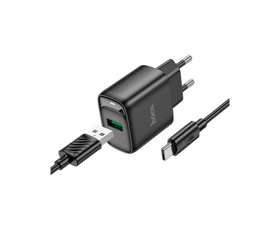 Зарядное устройство HOCO C140A Smart USB QC3.0 + cable USB to USB-C Black (6942007627825), изображение 3 Зарядное устройство HOCO C140A Smart USB QC3.0 + cable USB to USB-C Black (6942007627825), изображение 3