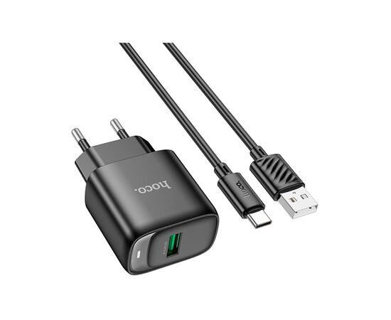 Зарядное устройство HOCO C140A Smart USB QC3.0 + cable USB to USB-C Black (6942007627825)